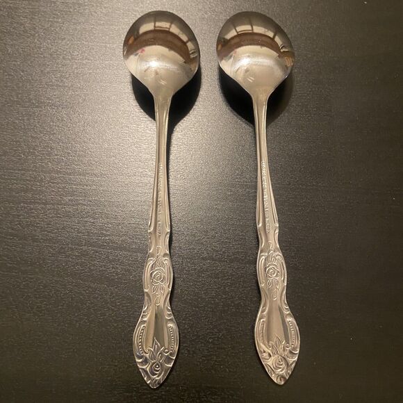 VTG LUSTREWARE Korea Stainless ROSE 7pc Flatware Fork Spoon Knife & Serving Fork - Picture 3 of 16